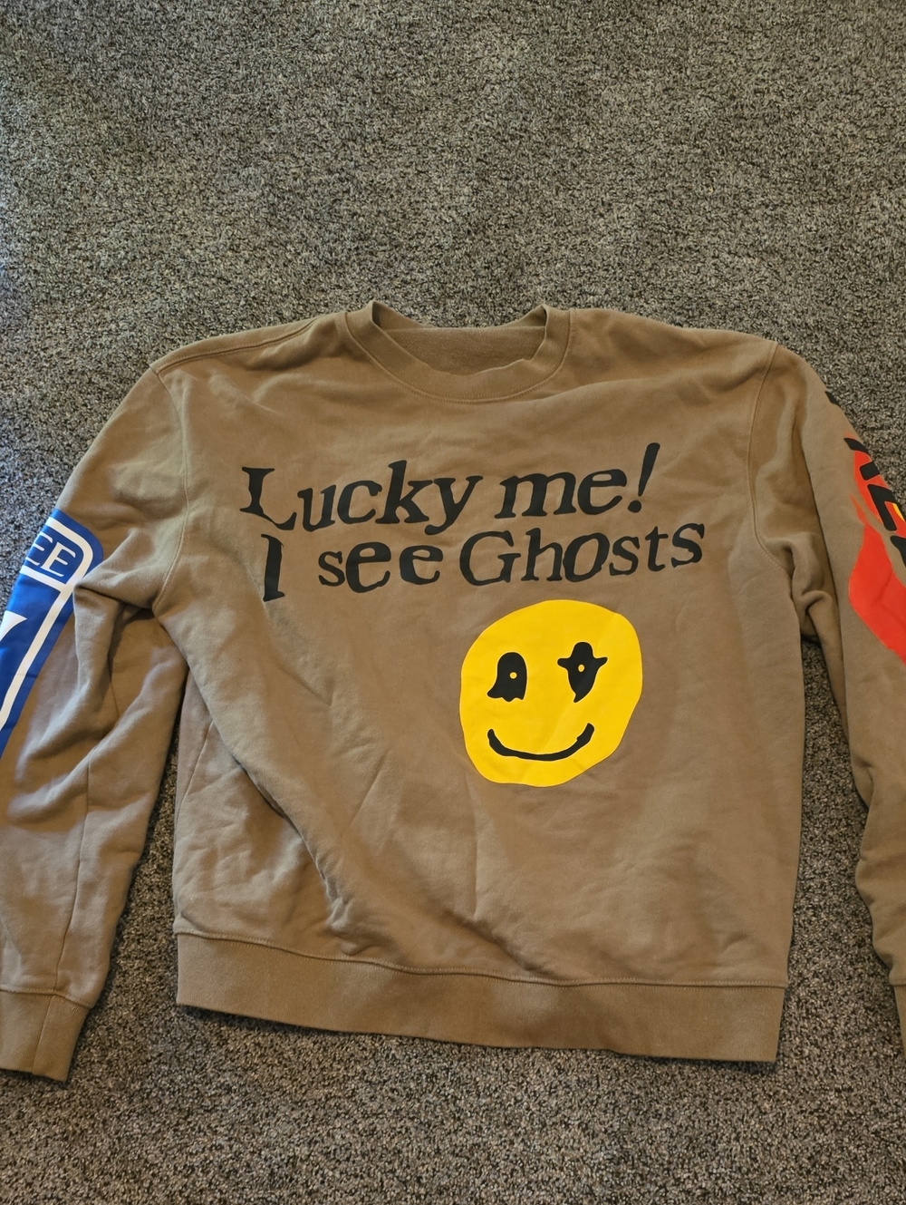 Brown Crewneck Sweater with Yellow Smiley Graphic